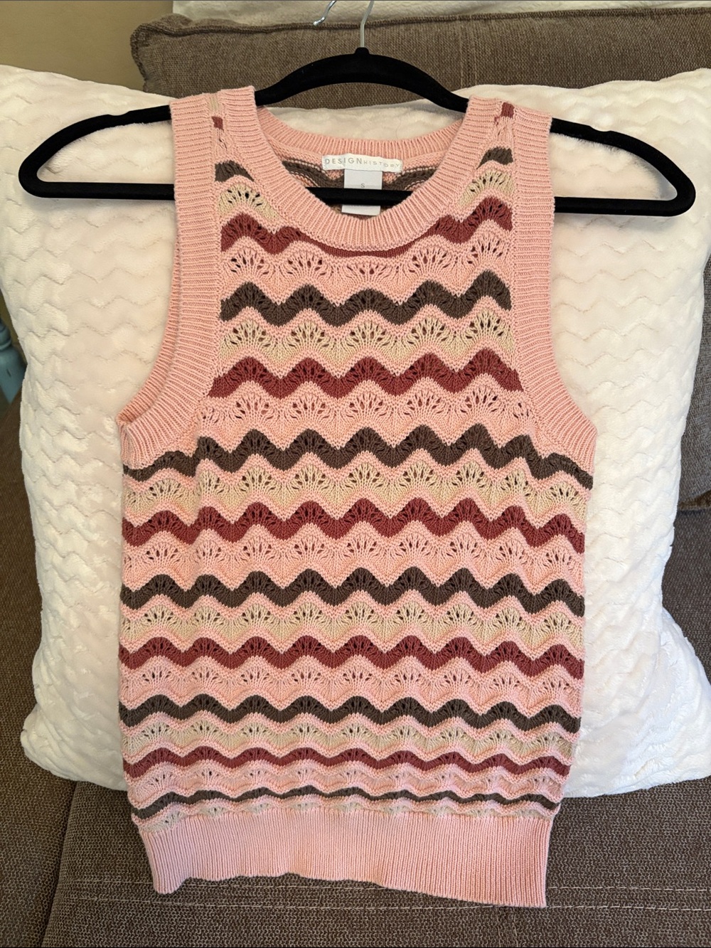 Design History Pink Chevron Knit Tank with Mauve and Olive Stripes